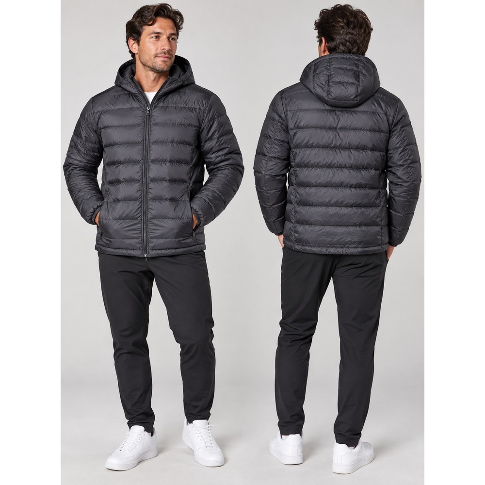 Uniqlo Ultra Light Down Jacket Mens Medium Black Hooded Puffer Full Zip